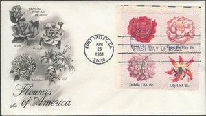 Scott 1879a FDC with Block of 4 - 18 cent - 1981 - Flowers of America - FDOI - Picture 1 of 2