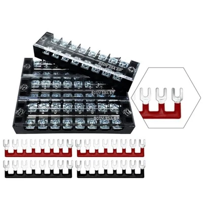 600V 25A Terminal Blocks Set of 4 Double Row Busbar for Wiring Distribution - Image 1 of 4