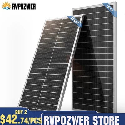 RVPOZWER 200W Watt 12V/24V Mono Solar Panel 18BB Cell RV Car Home Off Grid 2Pack (100W)