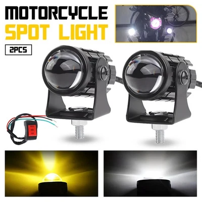 2X LED Motorcycle Yellow Hi/Lo Headlight White Spot Light Driving Lamp Fog ATV - Image 1 of 4