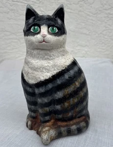 Vintage SITZENDER schwarz weiß KATZE GUSSEISEN TÜRSTOPPER 9" hoch * selten - Bild 1 von 6
