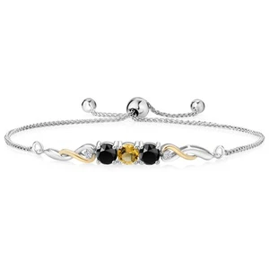 925 Sterling Silver and 10K Yellow Gold Citrine Onyx and White Lab Grown - Picture 1 of 4