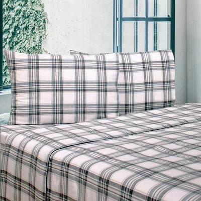 USED Portuguese Flannel 4-piece Sheet Sets - Gray Plaid - King Size - 1676101 - Image 1 of 4