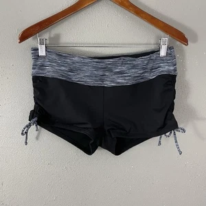 Athleta Swim Shorts Womens M Black Gray Spacedye Cinched Sides Boy Short Bottom - Picture 1 of 7
