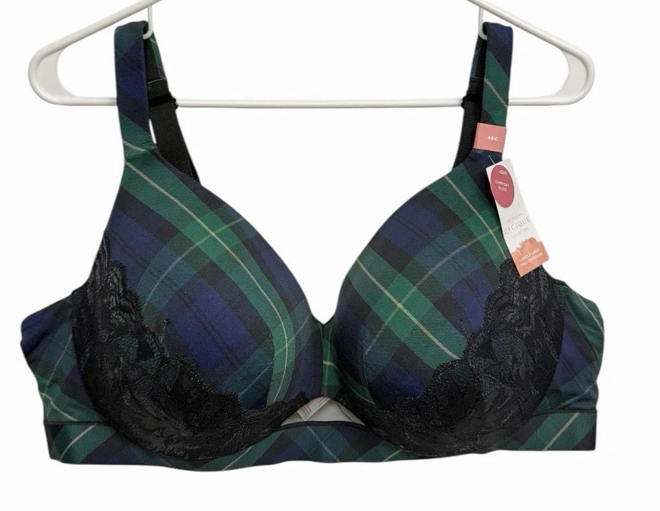 Nuevo Sujetador CACIQUE 46 C Comfort Bliss Ligeramente Forrado Cobertura Completa Preppy Encaje a Cuadros Foto 1 de 4