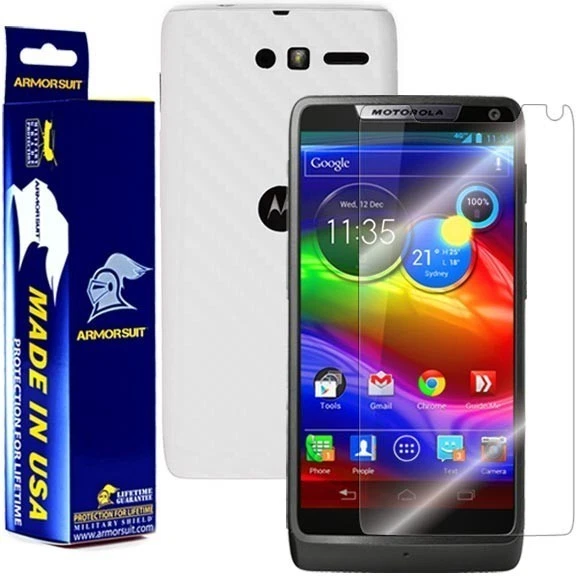 ArmorSuit Motorola Droid Razr M Screen Protector + White Carbon Fiber Skin USA - Image 1 of 4