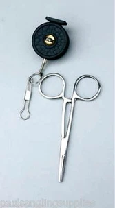 Fly Fishing Zinger & 5 inch Curved Forceps Pocket Tool Clip Recoil Ring - Picture 1 of 1