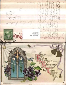 260447,Präge Litho AK Ostern Kirchenfenster Blumen Veilchen Narzissen Glocken St - Picture 1 of 1