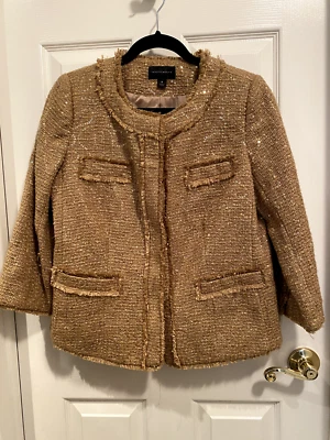 INVESTMENT Women’s P Sequin Tweed Jacket 3/4 Sleeve Cocktail Pockets Lined New - Image 1 of 4