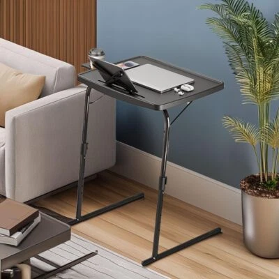 Adjustable TV Tray Table Folding Desk with Cup Holder Book Stand & Tablet Slot - Image 1 of 4
