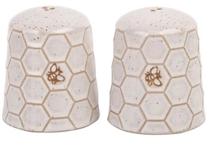 Honeycomb Salt & Pepper Shakers Set White Ceramic Embossed New - Picture 1 of 2