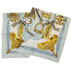 Vintage 1980s HERMES Paris Blue ETRIERS Silk Scarf 90cm Made in France - Picture 1 of 5