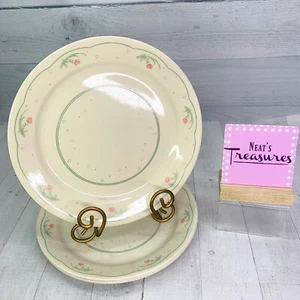 Corelle By Corning CALICO ROSE Pink Flowers Green Dots Beige Dinner Plates Set 4 - Picture 1 of 12
