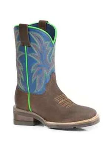 New! Roper Big Kids Blue & brown 'BRIGHT BOY' WESTERN COWBOY BOOTS Size 4 5 6 7 - Picture 1 of 1