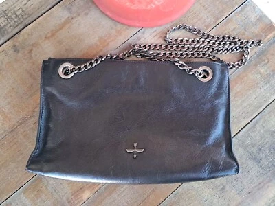 Bolso Bandolera Pour La Victoire Cadena Cuero Negro Cierre Automático y Compartimentos  Foto 1 de 4