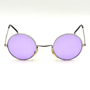 Fashion Designer Round Style Sunglasses Silver Wire Frame Purple Lenses - Picture 1 of 12