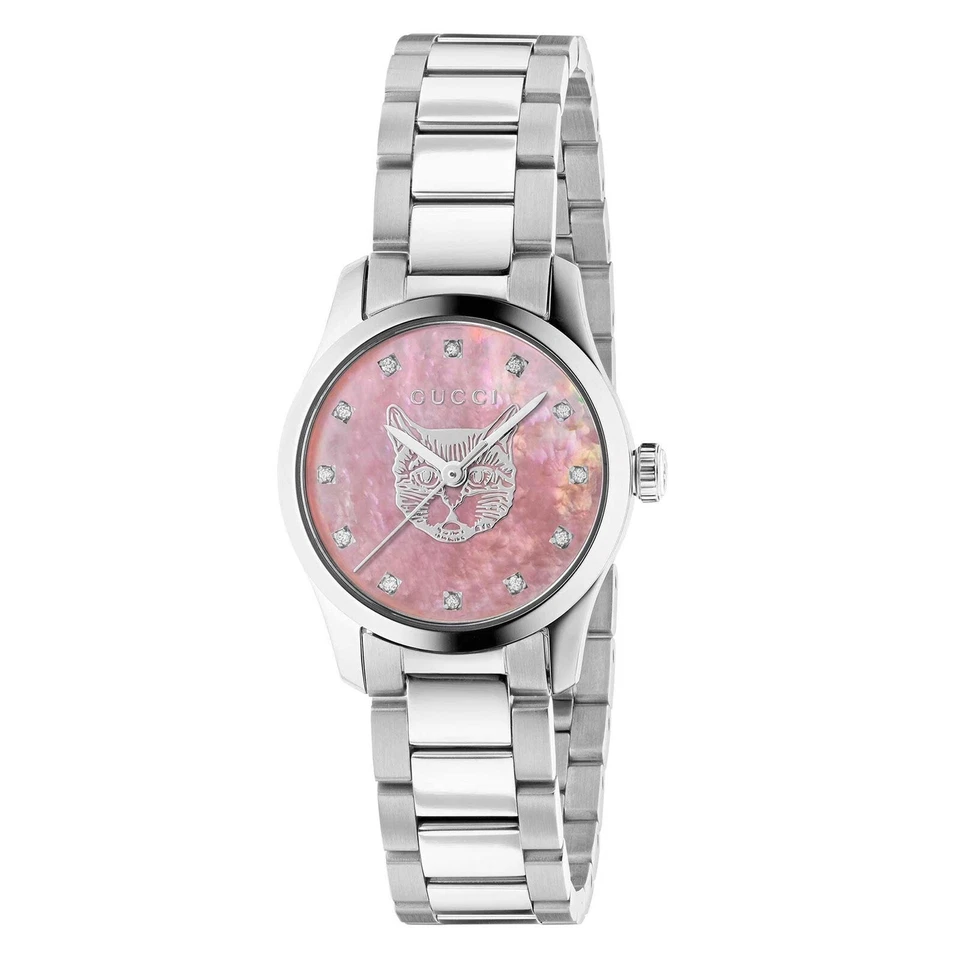 GUCCI Watch Ladies YA1265025 G Timeless 27mm Quartz Pink Shell x Silver Anal