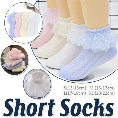 Girls Frilly Lace Socks Ankle Ruffle Short Hosiery 0-9 Years Baby Toddler Kids - image 1 of 4