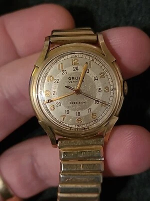 Vintage Gruen Veri-Thin Precision 14K Pure Yellow Gold Wrist Watch Runs. - Image 1 of 4