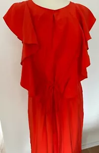 Jaeger London Silk UK 10 Vibrant Red Ruffle Knee Length Floaty Dress Pockets - Picture 1 of 14