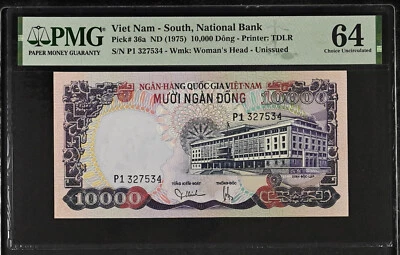 Vietnam South ND (1975) 10,000 Dong Pick 36a Printer TDLR. PMG 64 - Image 1 of 2