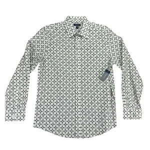 Club Room Mens Pineapple Refined Woven Long Sleeve Button Down Shirt White M - Picture 1 of 4