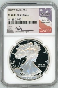 2002 W $1 1oz Proof Silver Eagle PR70 NGC John Mercanti - Picture 1 of 4