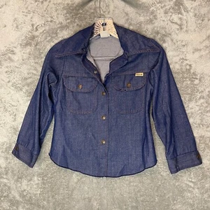 Vtg 70s Sears Girls Tough Skins Growing Girl Dark Denim Snap Button Top 8 - Picture 1 of 10