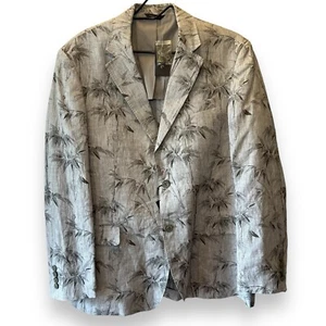 Tasso Elba Island Coat Suit Blazer Mens Large Tropical Palms Beige - Picture 1 of 13