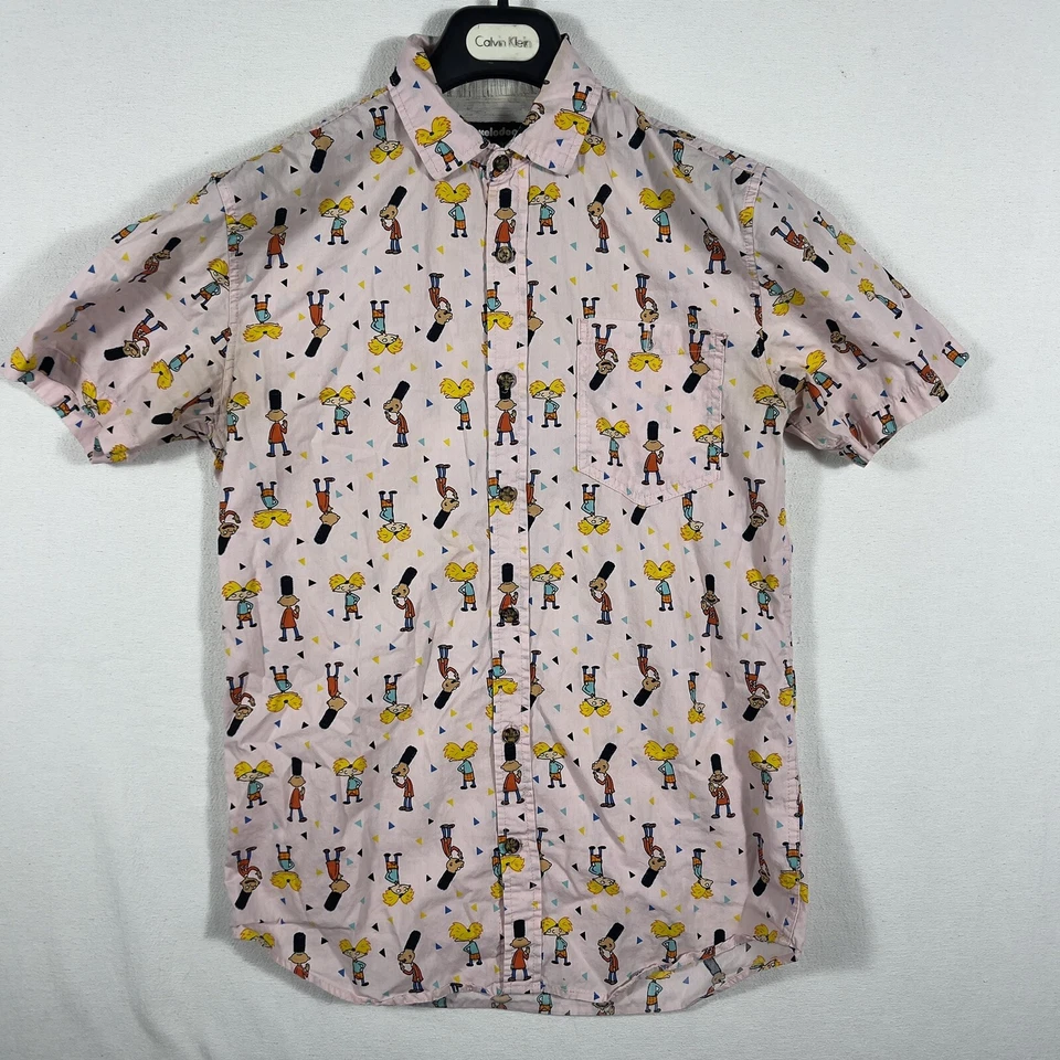 Camisa Abotonada Nickelodeon Hey Arnold Para Hombres Pequeña Rosa Arnold Gerald Estampado Completo Foto 1 de 4