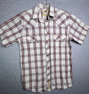 Larry Mahan Men's Shirt Medium Red Blue Plaid Western Pearl Snap Western - Picture 1 of 17