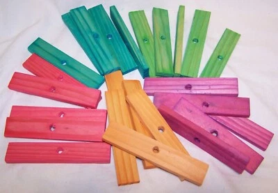 HERMAN1957 25 Large Wood Blocks Bird Toy Parts 4-1/2" x 1" x 1/4" Colored Parrot 5/16" Hole