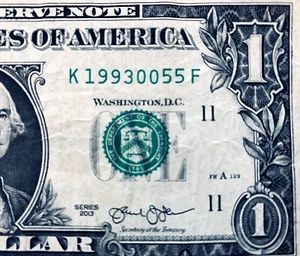 May 5 1993: Birthday Note One Dollar Bill K 1993-00-5-5 F - Picture 1 of 3