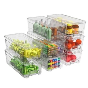 8 Pack Stackable Storage Drawers, Clear Storage Bins with lids and 4 Sets of - Picture 1 of 7