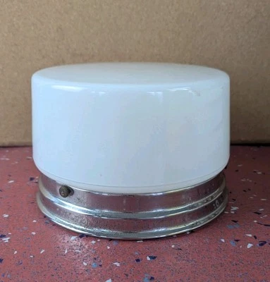 Vintage Smooth Milk Glass Light Shade W Chrome Fixture - Image 1 of 4