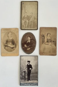 Konvolut 5 antike Kabinettkarten Fotos 1800 Mann & Frau mit Säugling, Damen, Junge - Bild 1 von 8