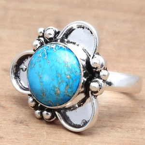 Blue Copper Turquoise Gemstone Handmade Silver Jewelry  "7" - Picture 1 of 8