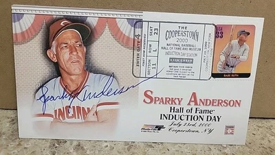 2000 Sparky Anderson HOF Induction Day Commemorative Envelope Signed JSA Reds  - Image 1 of 2