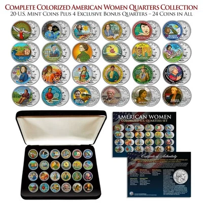 Juego de 20 monedas coloreadas de cuartos de galón American Women + 4 monedas de bonificación exclusivas con CAJA Foto 1 de 3