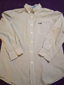CHAPS Mens Size Medium M Blue/White Striped Long Sleeve Button Up Dress Shirt - Picture 1 of 5