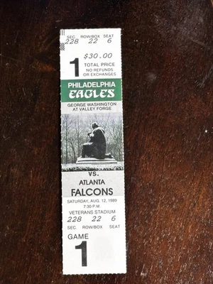Deion Sanders Pro Debut Ticket 8/12/89(FULL) Atlanta Falcons @ Philadelphia NFL - Image 1 of 3
