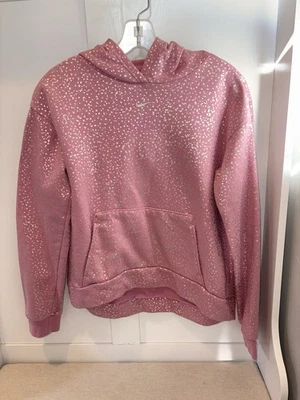 Sudadera con Capucha Nike Niñas Rosa Suave Con Acentos de Confeti Plateado Logo Talla Niñas XL Foto 1 de 4