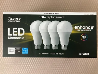 (4-Pack) Feit Electric Dimmable LED 100W Replacement 17.5w 3000K Bright White - Image 1 of 3