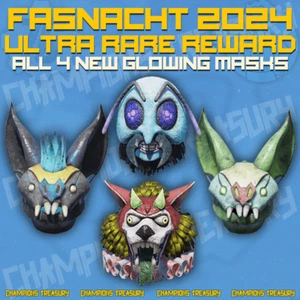 FALLOUT 76 PC FASNACHT 2024 ULTRA RARE REWARD! ALL 4 NEW GLOWING MASKS BUNDLE - Picture 1 of 5