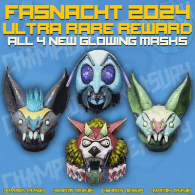 FALLOUT 76 PC FASNACHT 2024 ULTRA RARE REWARD! ALL 4 NEW GLOWING MASKS BUNDLE - Image 1 of 4