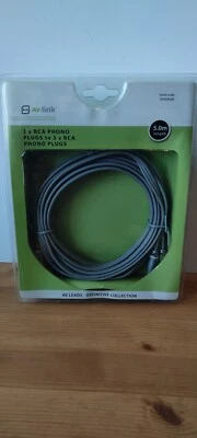 AV:Link Composite Video Cable 3 x RCA Phono To 3 x RCA Phono Lead - 5m - NOS - Image 1 of 4