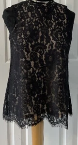 ROSE + OLIVE Woman’s Black Lace Sleeveless Top Black Lace/Tan She’ll Size Small - Picture 1 of 8