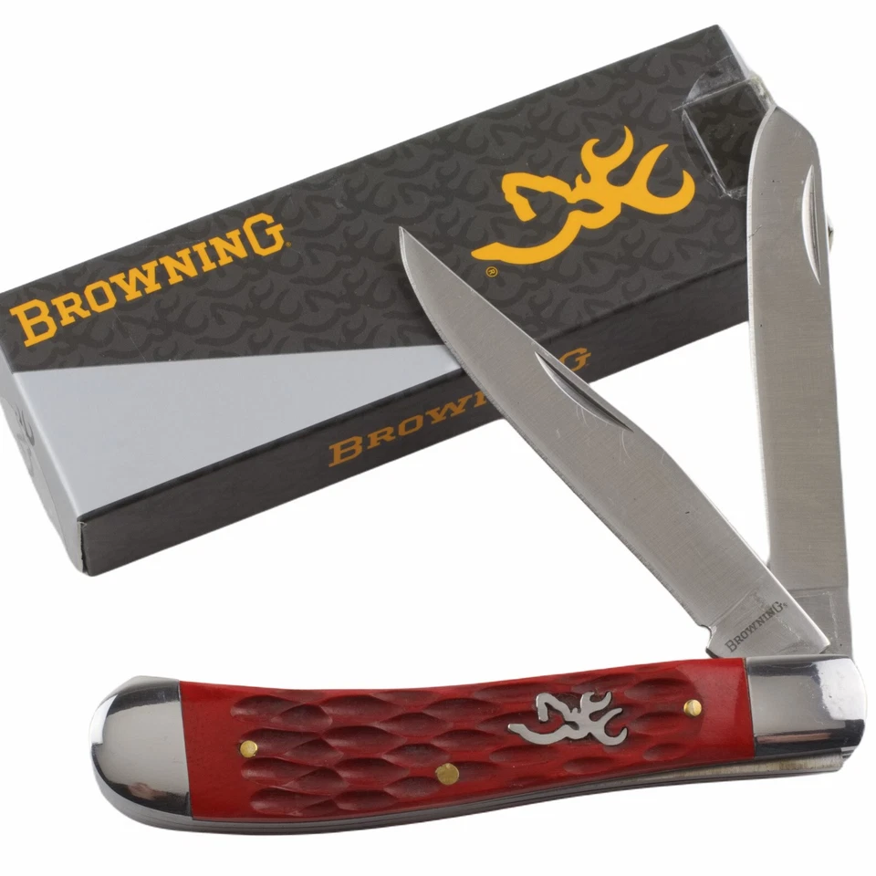 Navaja de Bolsillo Plegable Browning Trapper Hueso Plantillado Rojo Foto 1 de 4