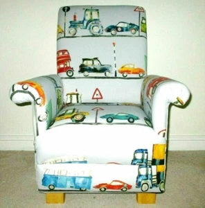 Prestigious Cars Traffic Lorries Fabric Children's Chair Kids Boys Tractors Vans - Picture 1 of 24