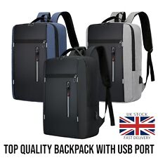 Mens Blue Classic Business Waterproof Zipper Backpack, Shoulder Bag USB Port